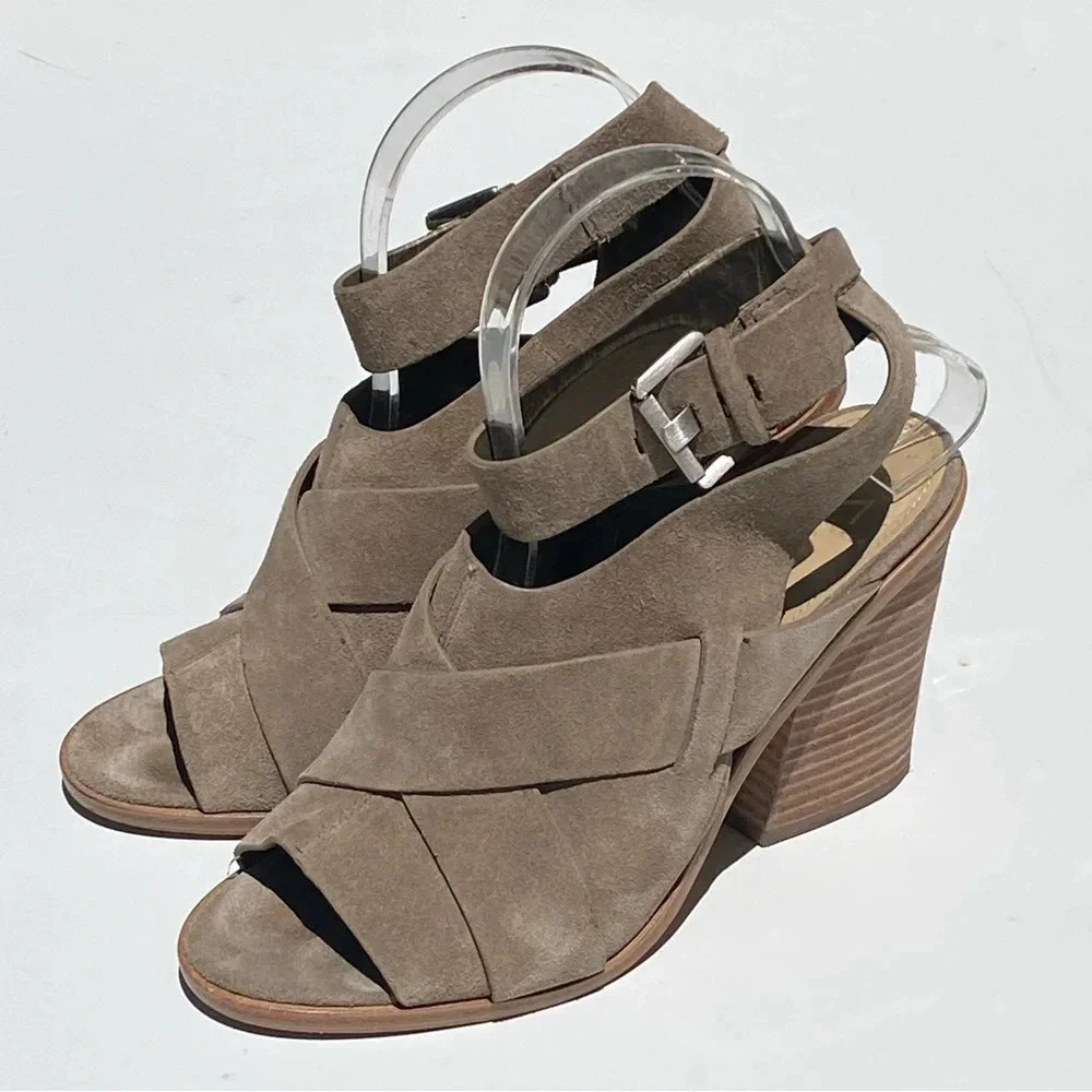 MARC FISHER Women’s Suede Valen peep toe sandals booties adjustable ankles 7.5 - Picture 2 of 8